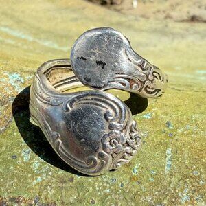 Vintage Sterling Silver Spoon Ring Bypass Adjustable